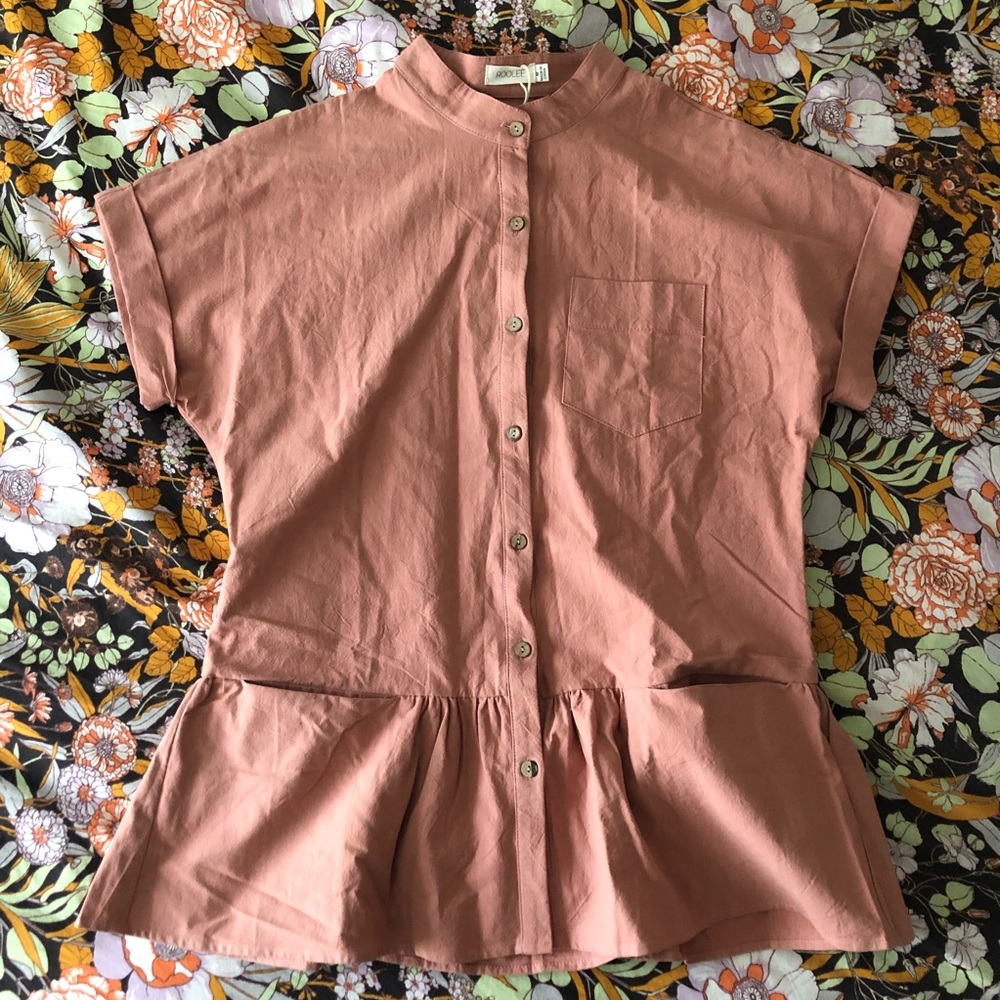 NWT Mauve Button Down Peplum Shirt with Pockets